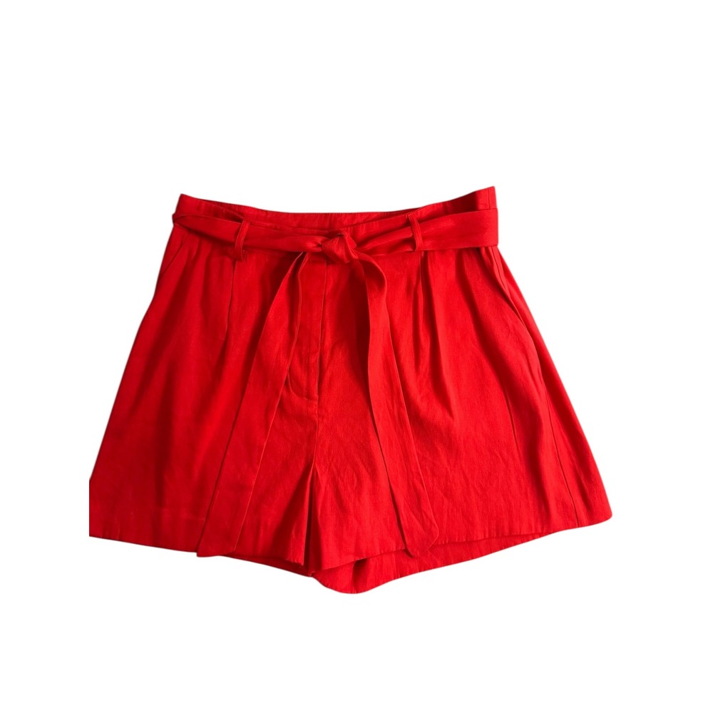 Antonio Melani Linen‎ Blend Belted Paperbag Waist Shorts Red Size 12 - Picture 2 of 9